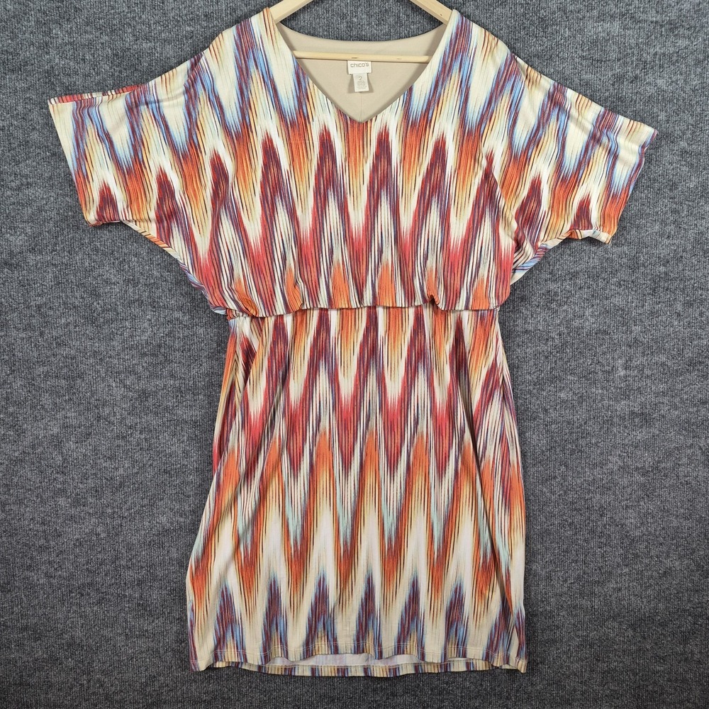 NWT‎ Chicos Cameron Short Sleeve in Red Orange Diamond Size 2
